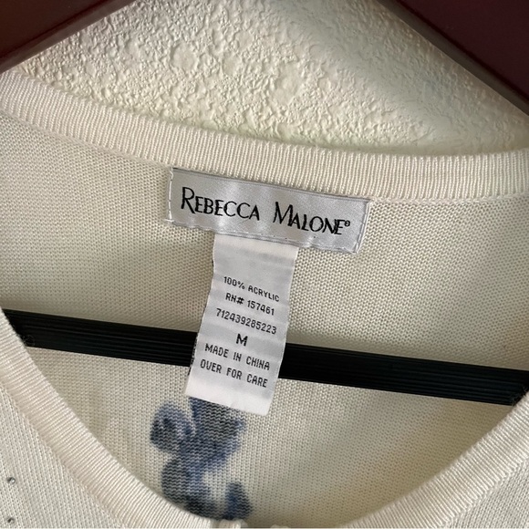 Rebecca Malone Blue and White Floral Zip Up Sweater Size Medium - Picture 7 of 8